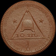 BERLIN: 10 Mark, Porzellan - braun. EINHEITSVERBAND DEUTSCHER KRIEGSBESCHÄDIGTER