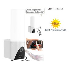 VisorTech LED-Außenwandleuchte & WLAN-2K-Kamera, PIR, Nachtsicht, App, weiß
