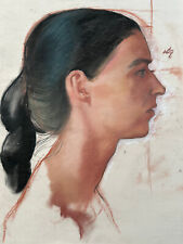 PORTRAIT FRAU GROSSE KREIDEZEICHNUNG ZEICHNUNG AUF PAPIER 44x61cm STUDIE