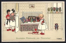Künstler-AK Pauli Ebner: Gratulanten und Mädchen mit Puppen 1916 