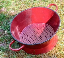 Altes Email Sieb mit Griffen Braun Abtropfsieb Durchschlag Küchensieb Emaille