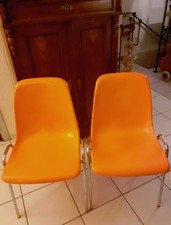 4 Stapelstühle - Glänzend Orange - Kunststoff - Wartezimmer Chair 70s 70er Jahre