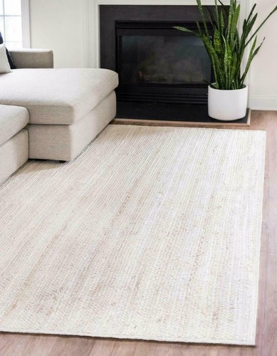Teppich jute matte - weiss, natur