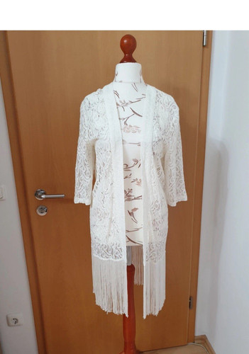 Damen spitzenjacke weiß lang - weiß,