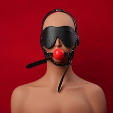 Bondage Kopfgurt Blindband mit Silikon offenen Mund Ball Gag BDSM Halterung DE