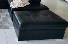 ECHTLEDER ECKSOFA L-FORM  SCHWARZ SCHLAFSOFA BETTKASTEN KOPFSTÜTZE HOCKER OTTOMA
