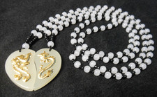 Sehr schöne Partner Kette - Herz - goldfarbener Drache und Phönix - Glasperlen