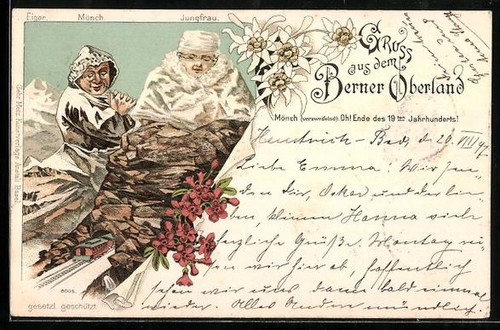 Lithographie mönch und - mönch,