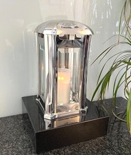Edelstahl Grablaterne Vase Grablampe Grableuchte Grablicht Sockel Granit schwarz