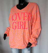 Oversized Sweater V-Neck Sweat Shirt Leo Rosa Orange Neon Pink 38,40,42,44 Neu