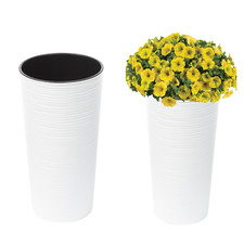 Blumenkübel Weiß Gerillt Rund Pflanzkübel 3 Größen Rillen Blumentopf Slim