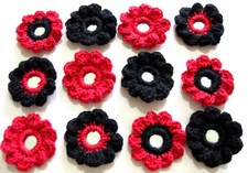 Spiegel-Blüten umhäkelt rot-schwarz 3er-Set 50mm Boho DIY Tribal Orient A16E