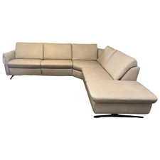 Polsteria Wohnlandschaft Amalfi Leder Evita Ecru Beige Grau Füße 