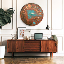 Große Art Deco Mid Century Modern Bauernhaus Kupfer Kupfer Wanduhr...