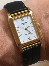 THEOREIN Automatik Uhr SCHWARZ-ETIENNE slim Werk ultraflach Armbanduhr vergoldet