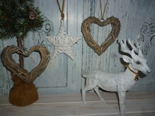 (3 Teile) 2 Rattanherzen grau+ 1 Rattanstern Landhaus Shabby Weihnachten Deko