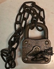 Alt Vintage Selten Rustikal Eisen  Vorhängeschloss Schlüssel Mit Kette 