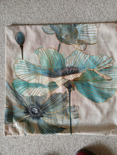 Kissenbezug/ Blumen türkis/petrol -Deko  -wie neu ca. 44 cm