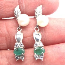 Natur Smaragd/Perlen Ohrringe/Smaragd Ohrringe/ in 925 Silber