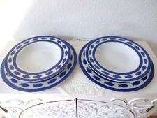 SET  2 Teller 26,5 cm & 2 Suppenteller 22,5 cm Fische Blau Weiß Single Haushalt