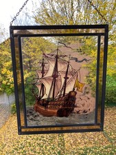 Fensterbild / Bleiverglasung Segelschiff ca.33x27 cm.