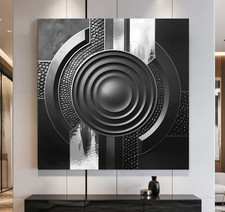 XL LEINWAND BILD BIS 140x140x5 MODERNES WANDBILD SCHWARZ WEISS-3D-OPTIK ABSTRAKT