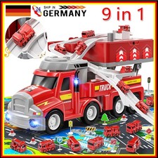 9 in1 Feuerwehrwagen Station Truck Licht Sound Auto Transporter Kinder Spielzeug