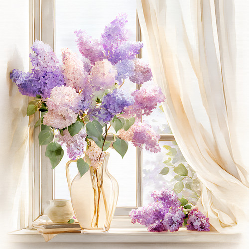 Wandbild fenster blumen - wandbild,