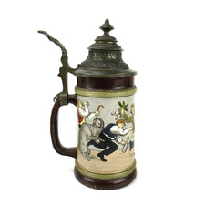 Antiker Steinzeug Bierkrug um 1900 Jugendstil / Historismus Gesetzlich geschützt