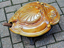 Antiker Kohlebehälter Gusseisen / Email Kohlefrosch Kupfer Schaufel Kohle Kiste