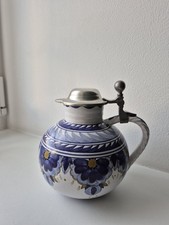 Handbemalter Keramikkrug Weinkrug Ölkrug Wasserkrug Blumenvase Zinndeckel Blau