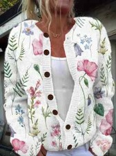 Bunte Strickjacke mit Blumenmuster in zarten Farben Größe 44 (XL)