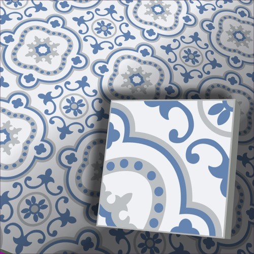 Zementfliese dekor radia blau - radia,