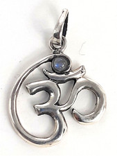 Aum OM 925 Silber Amulett 18 mm mit Mondstein Talisman Einheit Meditation