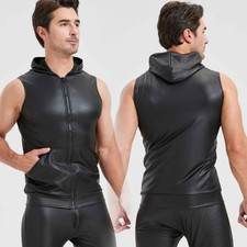 Herren Sexy Dessous Strumpfhose Kunstleder Tank Tops Reißverschluss Westen Grö