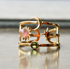 Amethyst Ring Sonne Mond Sterne echt vergoldeter Astrologie Schmuck
