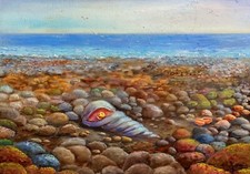 Meeresküste Muscheln Ölmalerei 70x50 cm Meereslandschaft Ölgemälde auf Leinwand