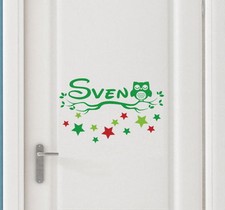 Türaufkleber mit Wunschname Eule u Zweig Wandtattoo Name Kinderzimmer Junge TS8