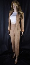 100% Seide Kostüm 2 PC Woven Silk Tweed Zip Up Capri Pant Suit Doncaster Gr S