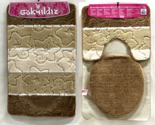 Badgarnitur 3 Teilig Badteppich Badezimmergarnitur 45 x 80 cm Dunkelbraun Bunt