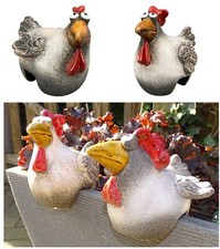 2er Set Zaunhocker Huhn"Alma+Rita" Garten / Blumentopf Deko Keramik Kantenhocker