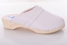 Handgefertigte weiße Clogs Geniune Leder gesunde Pantoletten Holzsohle Schuhe DM