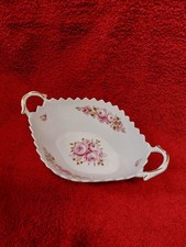 WEIMARER PORZELLAN Dekoschale Rosa Rosen Gold Weiß Oval 22 × 14 cm, Höhe: ca 8cm