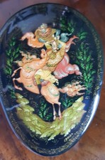 Alte Russische Lackdose Malerei Palekh Schatulle Ruslan Ludmila kyrillisch