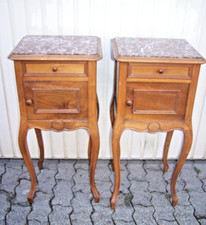 2 x Nachttisch Ein Paar Nachttische / Beistelltisch Gründerzeit mit Marmorplatte