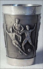 Zinnbecher Fußball Gravur: "SG Wattenscheid - SSV Ulm. 25.11.83"