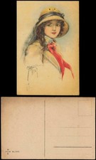 Ansichtskarte  Künstlerkarte Mode Kleidung schöne Frau Tropenhut 1915
