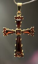 585 Gold Kreuz Granat Edelstein Rot 14 Karat Gelbgold Ketten Anhänger 3,5 cm