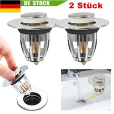 2 Stü Ablauf Garnitur Abfluss Stopfen Waschbecken POP UP Stöpsel Filter Sieb
