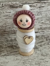 Handgefertigte Winterkinder Holzpüppchen Stoffpüppchen Weihnachten Deko